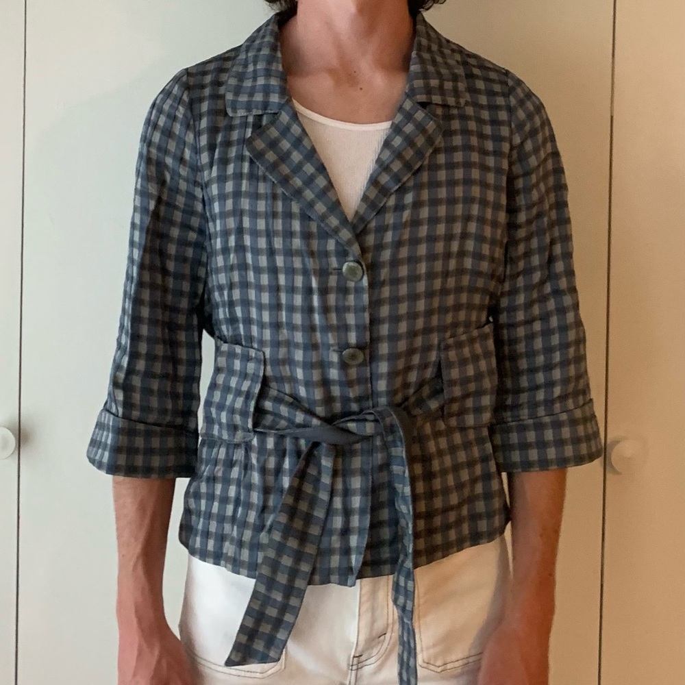 Armani Collezioni blue plaid light jacket size 6